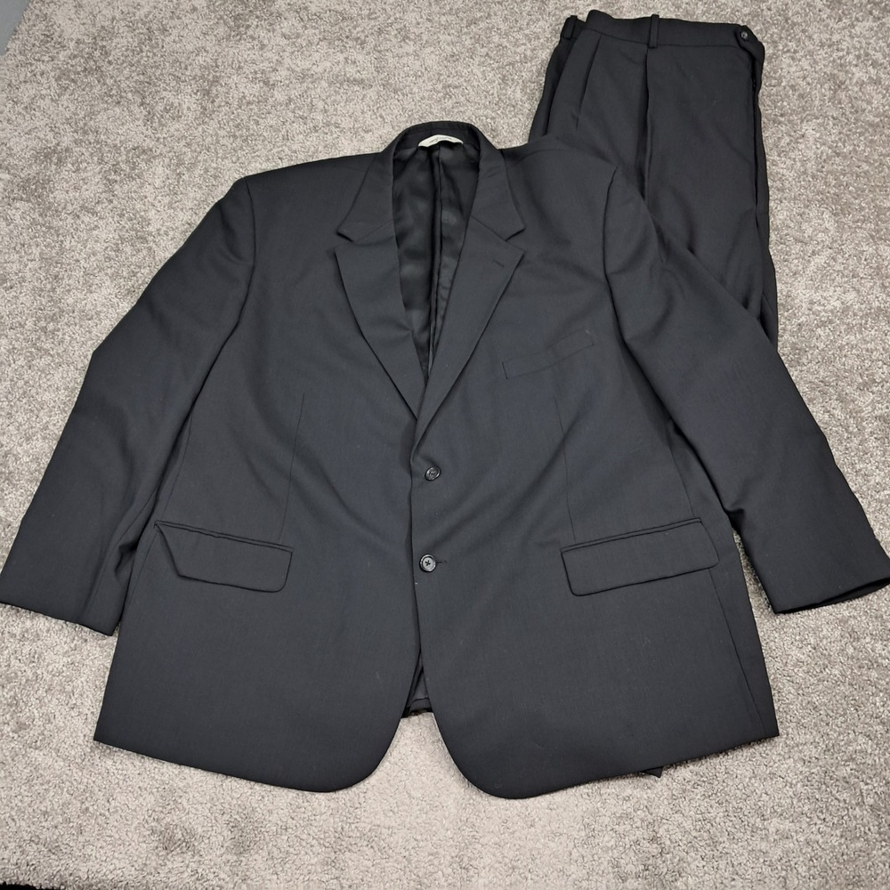 Pronto Uomo Mens Black 100% Wool 2 Piece Suit Pleated Cuffed Pants RN77219
